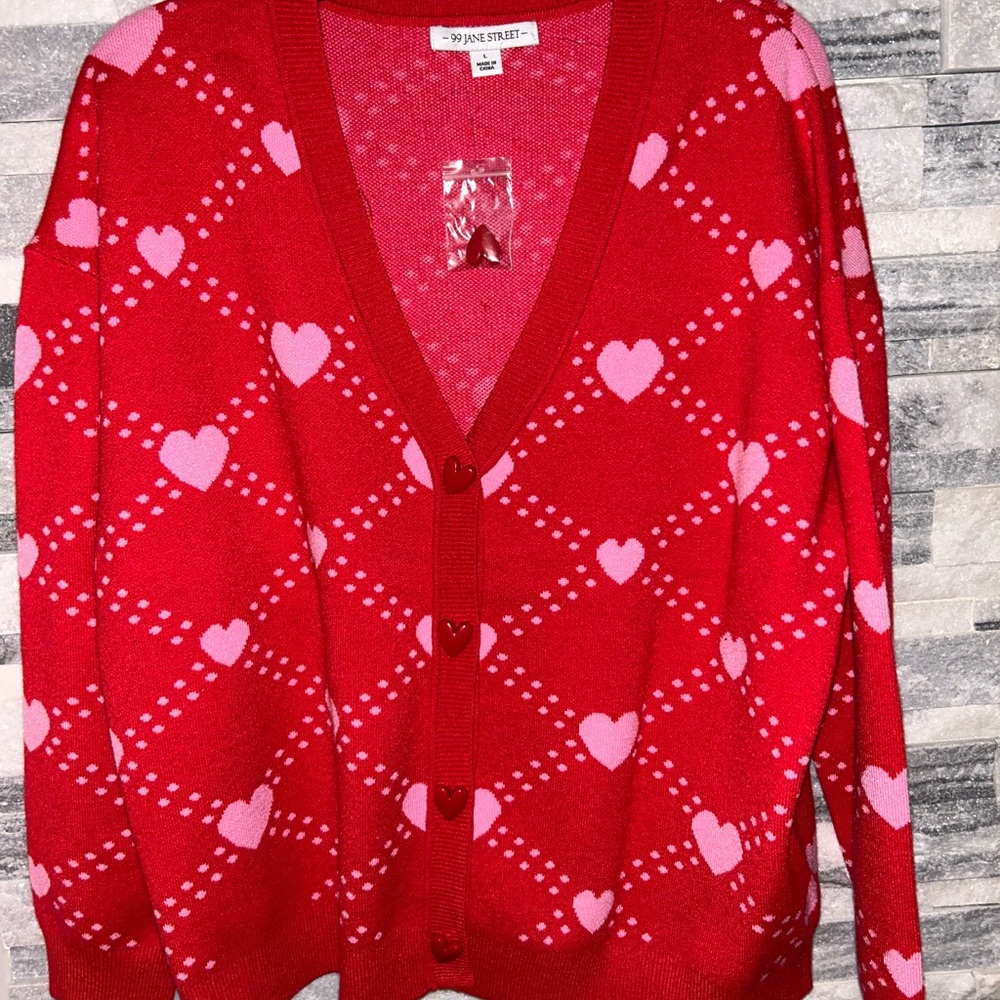 Womens Valentines Heart Cardigan Sweater with heart buttons